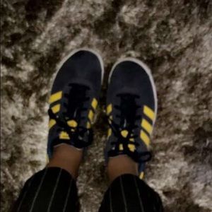 Adidas yellow and navy gazelles